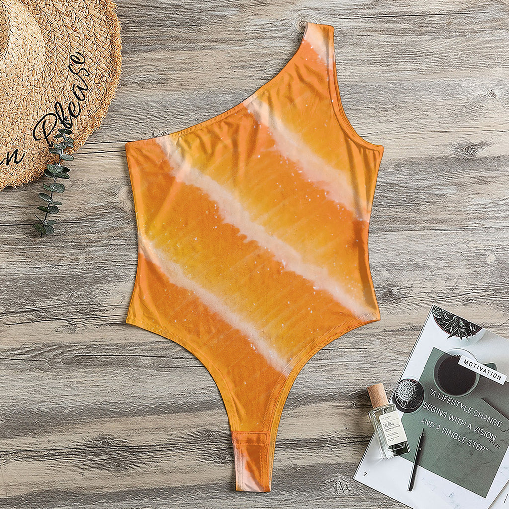 Fresh Salmon Print One Shoulder Bodysuit