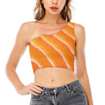 Fresh Salmon Print One Shoulder Crop Top