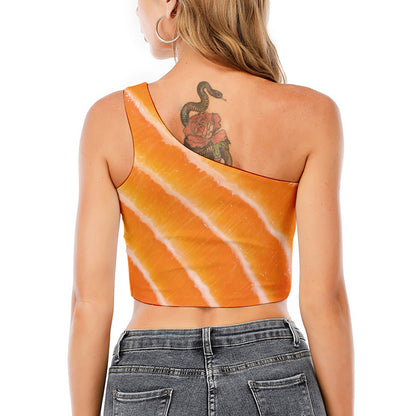 Fresh Salmon Print One Shoulder Crop Top