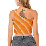 Fresh Salmon Print One Shoulder Crop Top