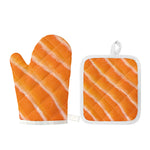 Fresh Salmon Print Oven Mitt And Pot Holder Set