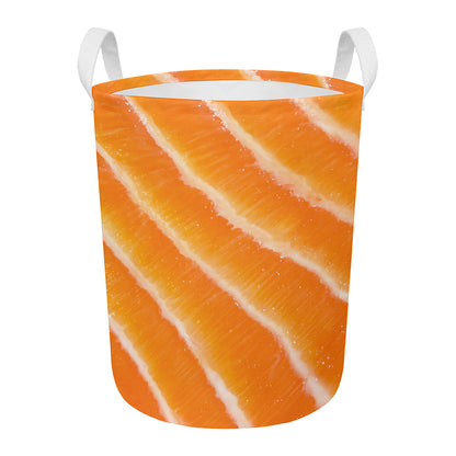 Fresh Salmon Print Round Laundry Basket
