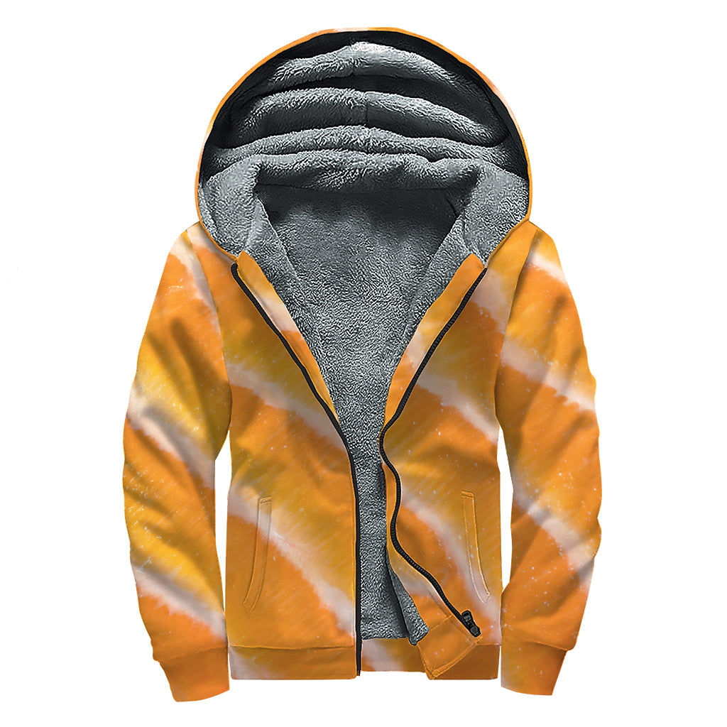 Fresh Salmon Print Sherpa Lined Zip Up Hoodie