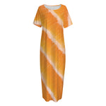 Fresh Salmon Print Short Sleeve Long Nightdress