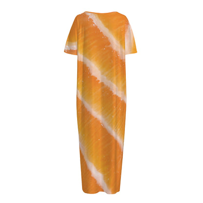Fresh Salmon Print Short Sleeve Long Nightdress