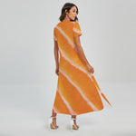 Fresh Salmon Print Short Sleeve Maxi Dress