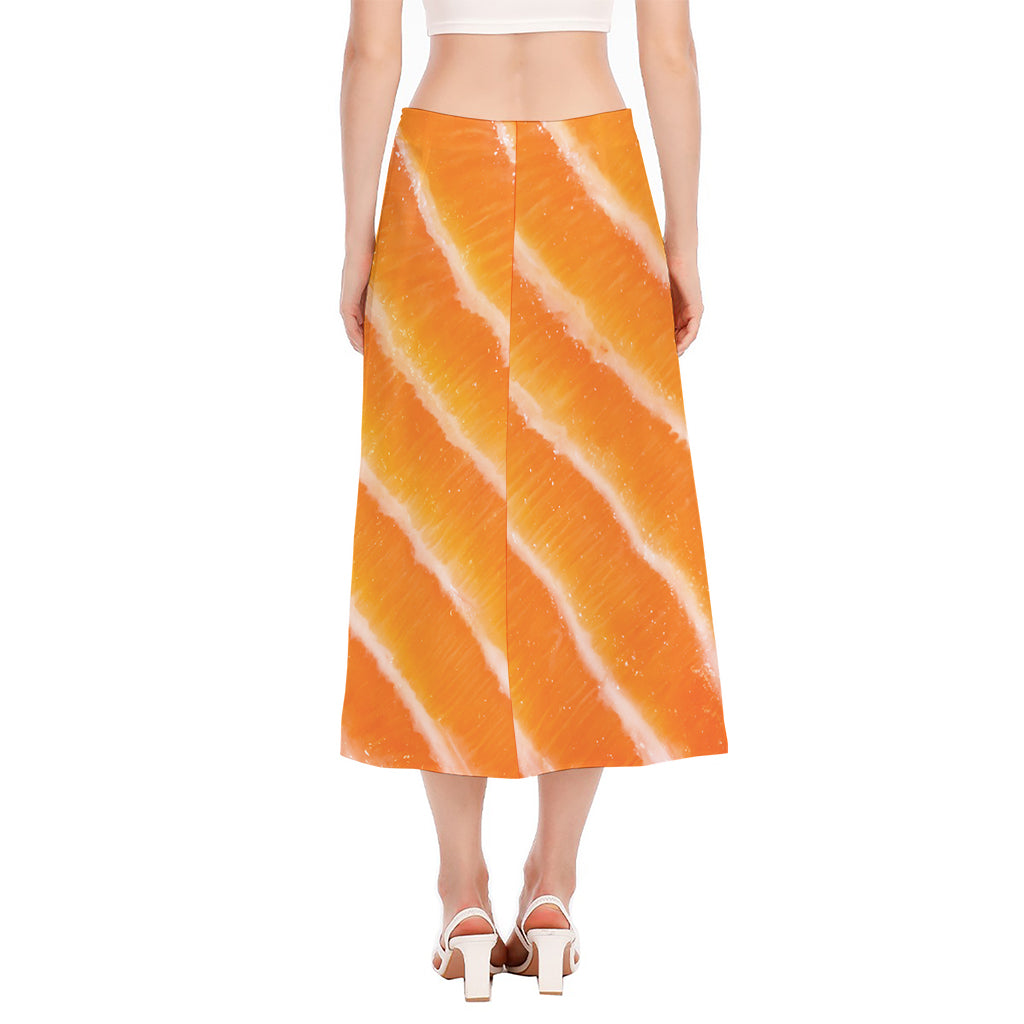 Fresh Salmon Print Side Slit Midi Skirt