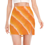 Fresh Salmon Print Side Slit Mini Skirt