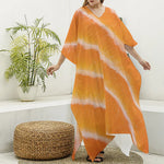 Fresh Salmon Print Silk V-Neck Kaftan Dress