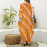 Fresh Salmon Print Silk V-Neck Kaftan Dress