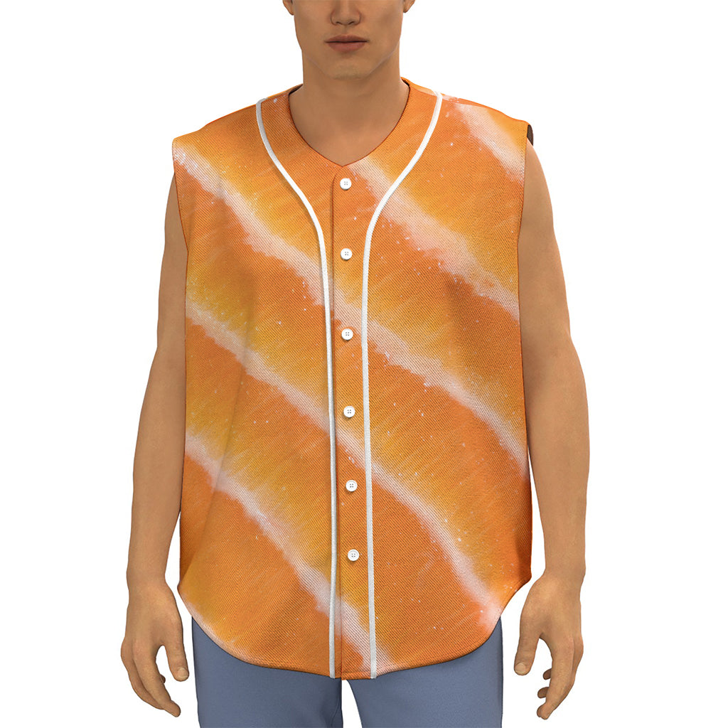 Fresh Salmon Print Sleeveless Baseball Jersey