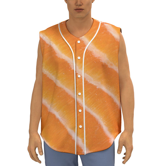 Fresh Salmon Print Sleeveless Baseball Jersey
