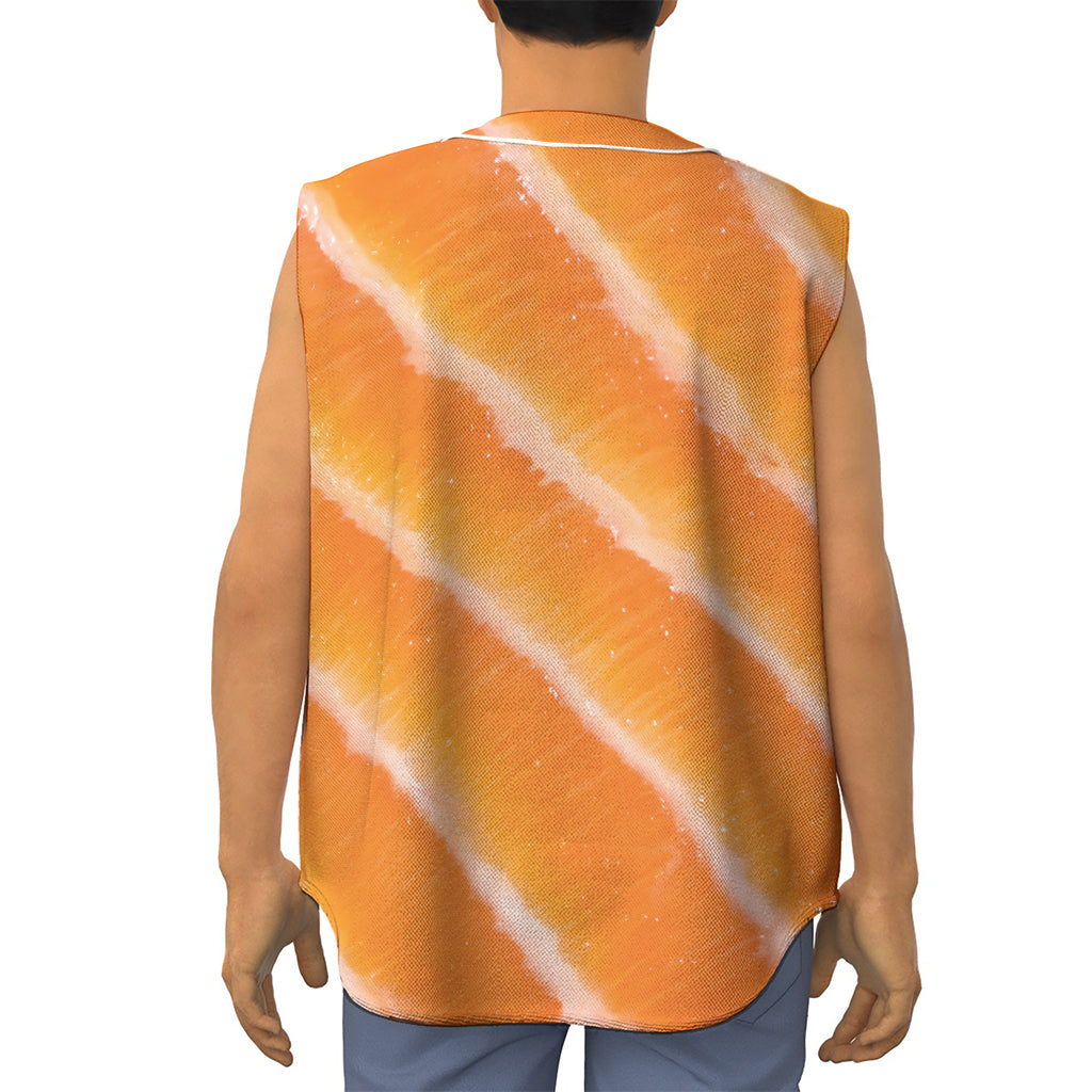 Fresh Salmon Print Sleeveless Baseball Jersey