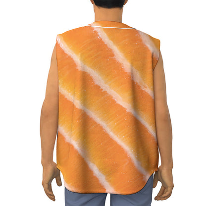 Fresh Salmon Print Sleeveless Baseball Jersey