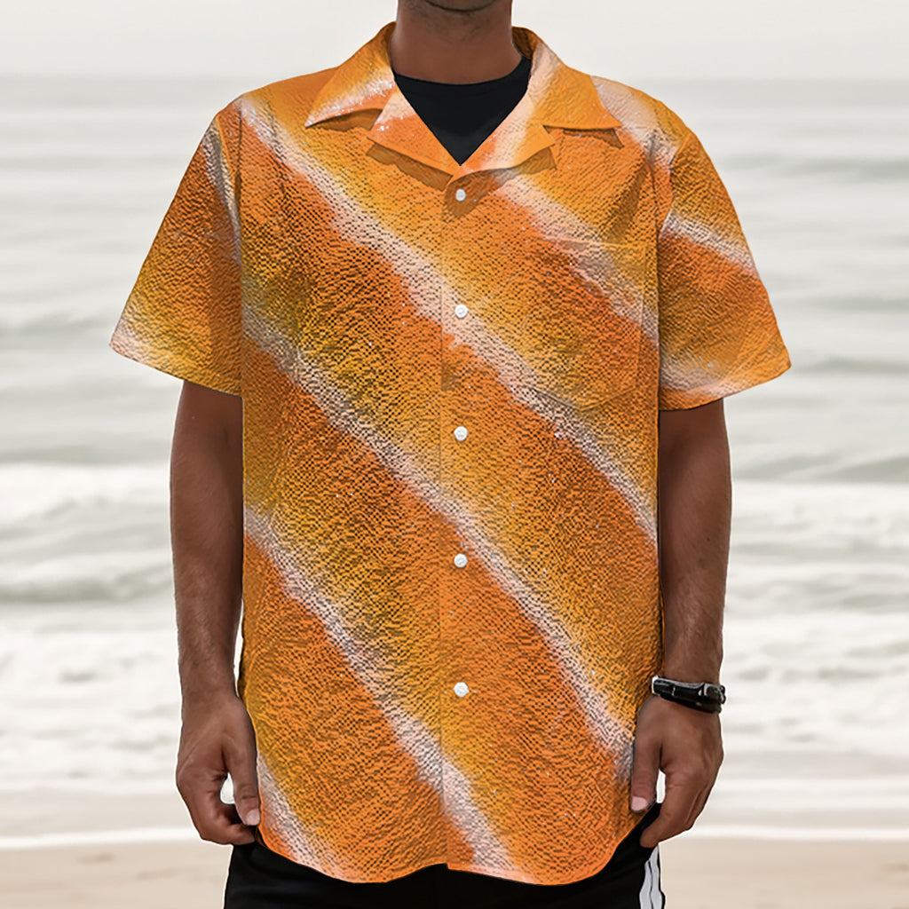 Fresh Salmon Print Textured Short Sleeve Shirt