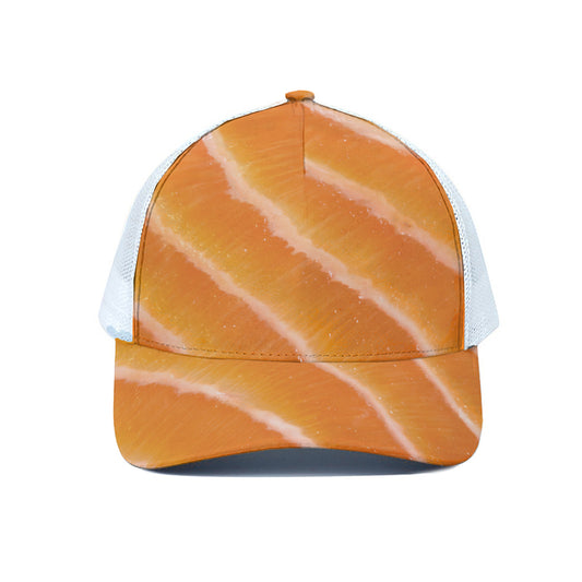 Fresh Salmon Print White Mesh Trucker Cap