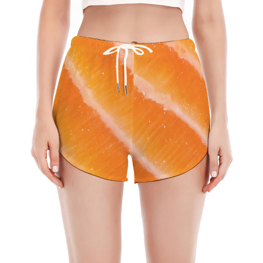 Fresh Salmon Print Women's Split Running Shorts