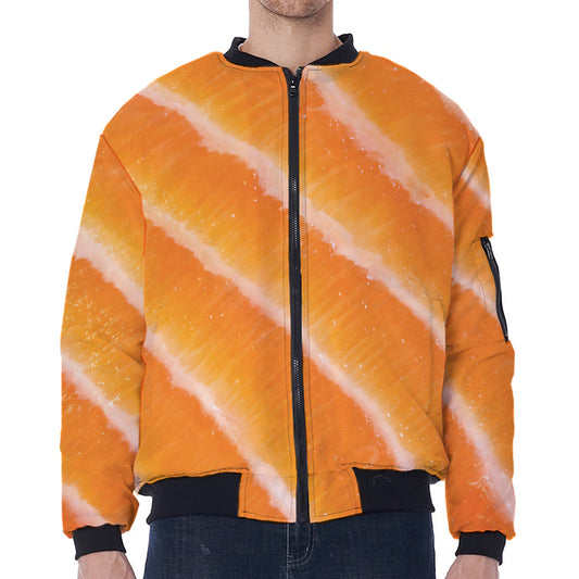 Fresh Salmon Print Zip Sleeve Bomber Jacket