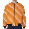 Fresh Salmon Print Zip Sleeve Bomber Jacket