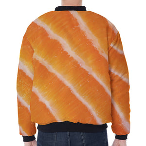 Fresh Salmon Print Zip Sleeve Bomber Jacket