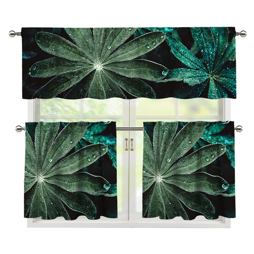 Fresh Tropical Leaf Print 3 Piece Kitchen Curtains