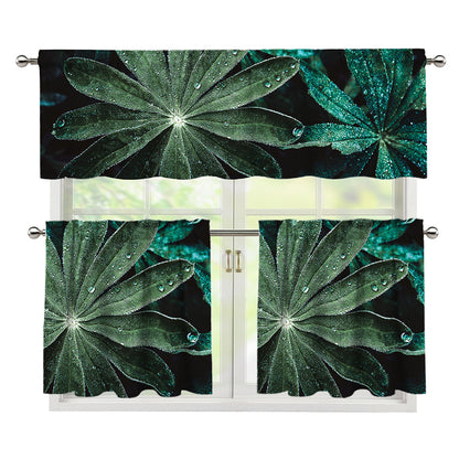 Fresh Tropical Leaf Print 3 Piece Kitchen Curtains