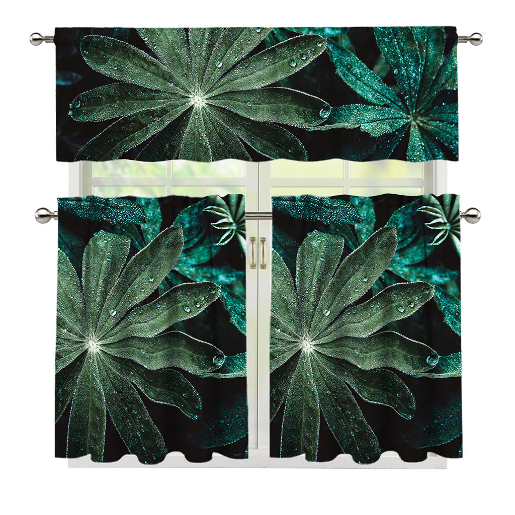 Fresh Tropical Leaf Print 3 Piece Kitchen Curtains