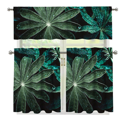 Fresh Tropical Leaf Print 3 Piece Kitchen Curtains