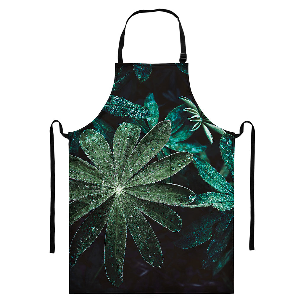 Fresh Tropical Leaf Print Bib Apron With Pocket