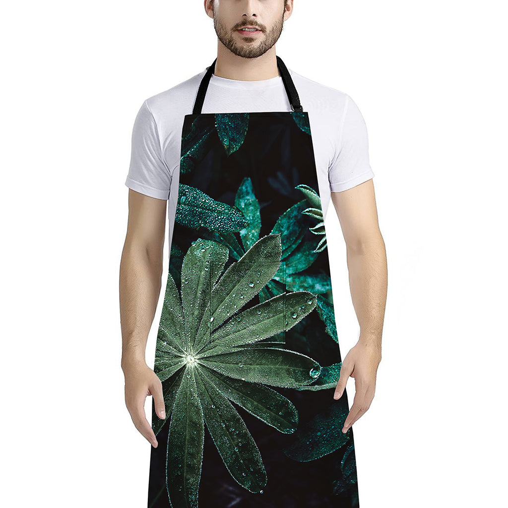 Fresh Tropical Leaf Print Bib Apron With Pocket