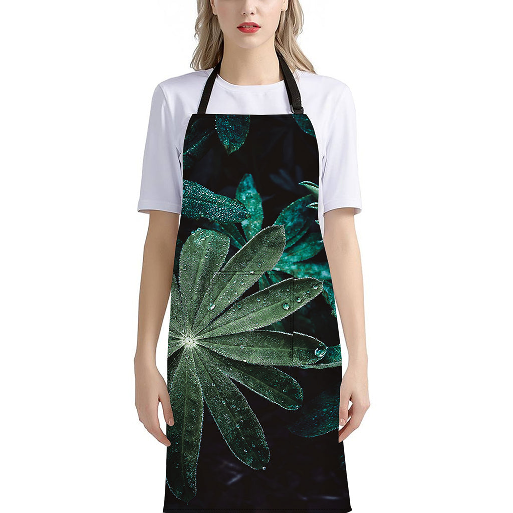 Fresh Tropical Leaf Print Bib Apron With Pocket