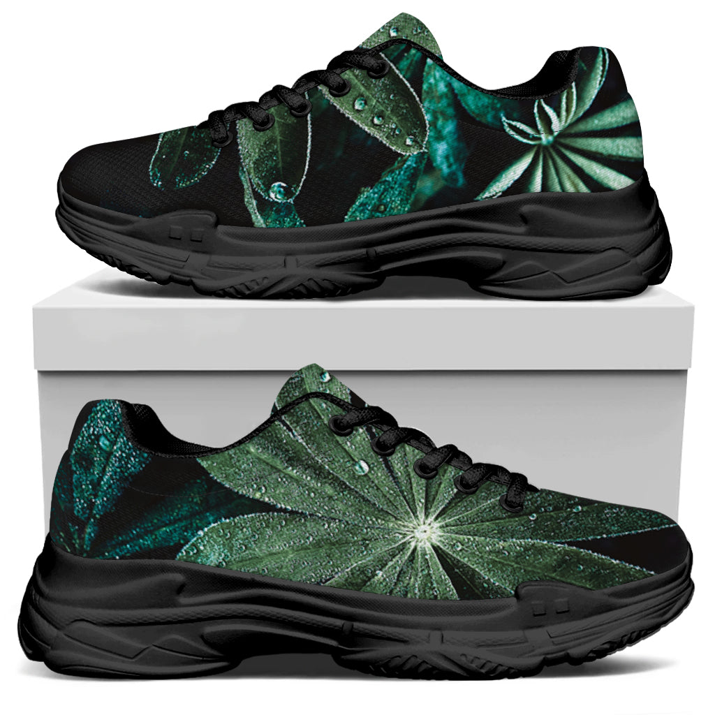 Fresh Tropical Leaf Print Black Chunky Shoes