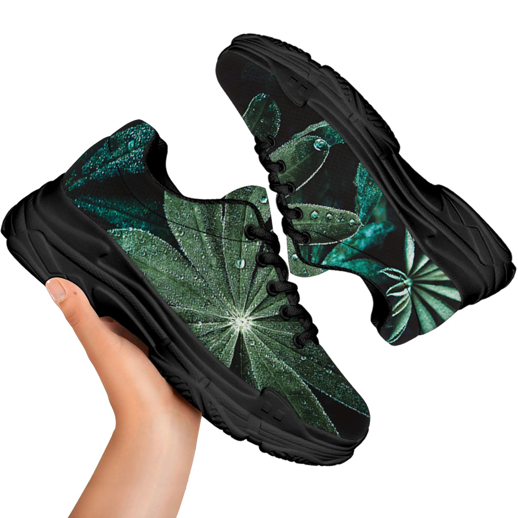 Fresh Tropical Leaf Print Black Chunky Shoes