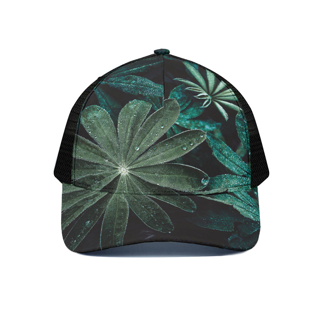 Fresh Tropical Leaf Print Black Mesh Trucker Cap