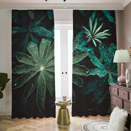 Fresh Tropical Leaf Print Blackout Pencil Pleat Curtains