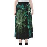 Fresh Tropical Leaf Print Chiffon Maxi Skirt