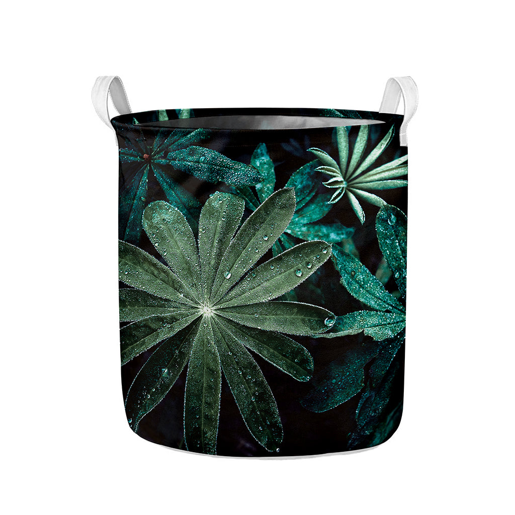 Fresh Tropical Leaf Print Collapsible Laundry Basket