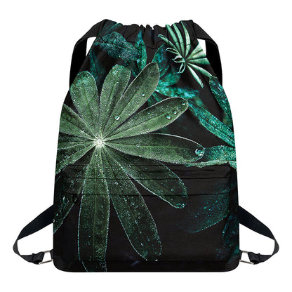 Fresh Tropical Leaf Print Drawstring Backpack