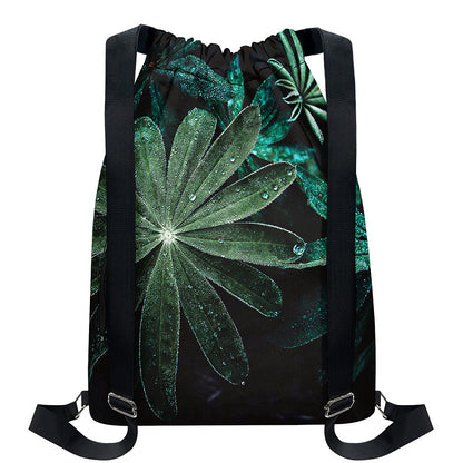 Fresh Tropical Leaf Print Drawstring Backpack