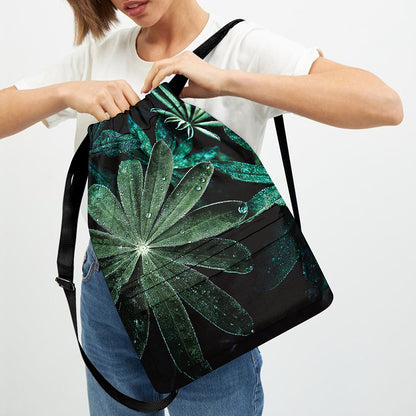 Fresh Tropical Leaf Print Drawstring Backpack