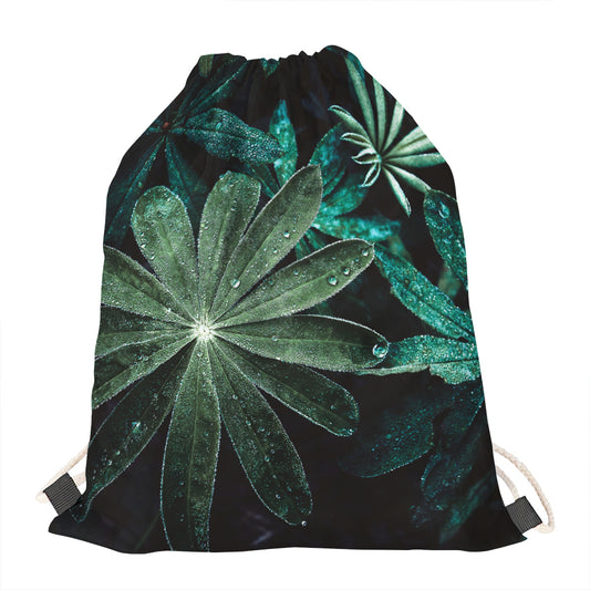 Fresh Tropical Leaf Print Drawstring Bag