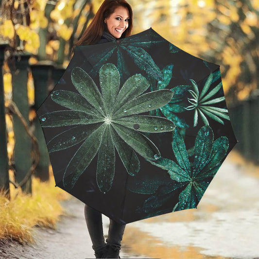 Fresh Tropical Leaf Print Foldable Umbrella