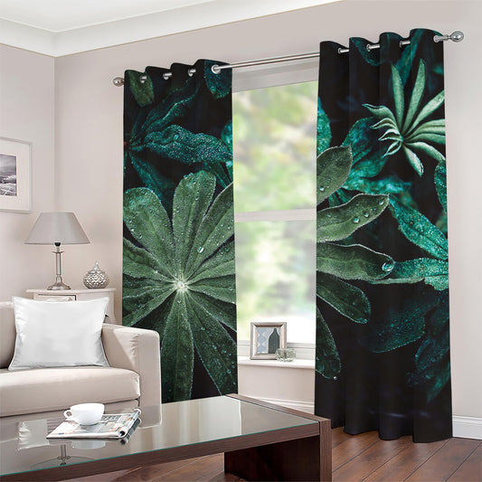 Fresh Tropical Leaf Print Grommet Curtains