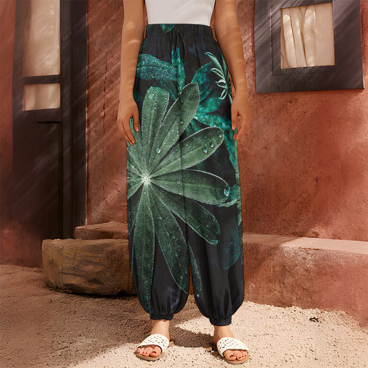 Fresh Tropical Leaf Print Harem Pants