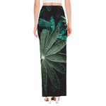 Fresh Tropical Leaf Print High Slit Maxi Skirt