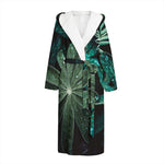 Fresh Tropical Leaf Print Hooded Bathrobe