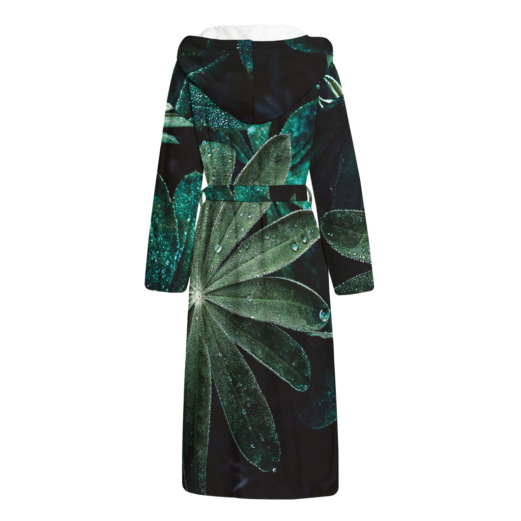 Fresh Tropical Leaf Print Hooded Bathrobe