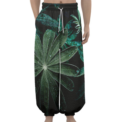 Fresh Tropical Leaf Print Lantern Pants