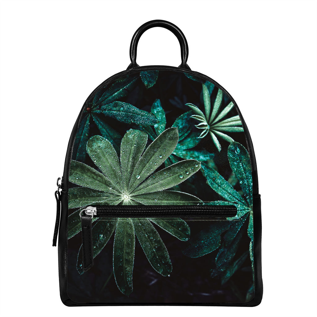 Fresh Tropical Leaf Print Leather Backpack