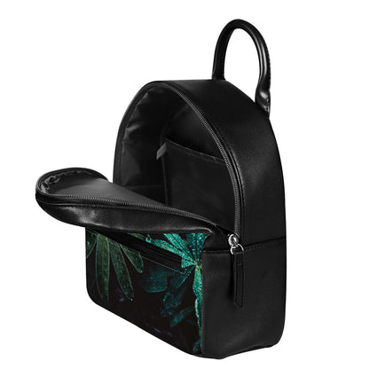 Fresh Tropical Leaf Print Leather Backpack
